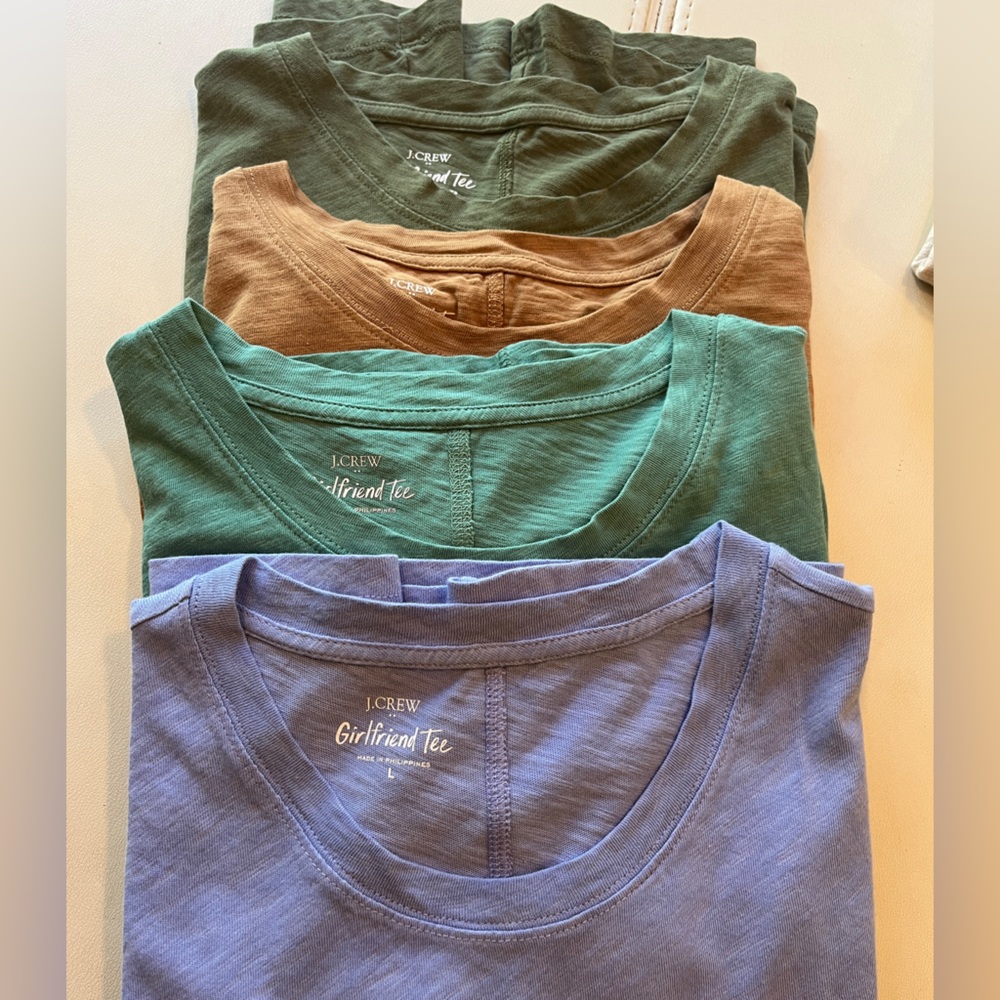 J. Crew Girlfriend Tee Collection - olive, Camel, Teal, rust size large